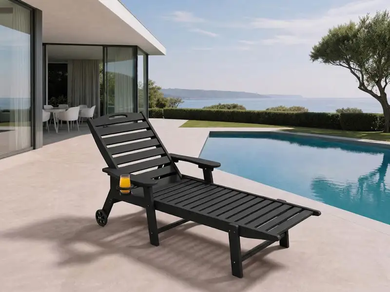 Wholesale Adjustable HDPE Chaise Lounge with Wheels, UV-Resistant All-Weather Poolside Patio Furniture