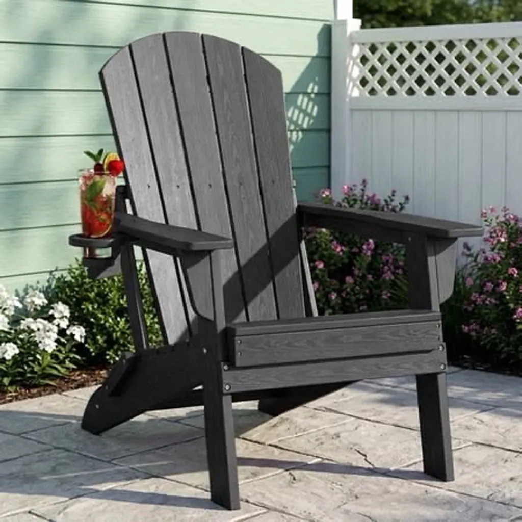 Dark grey classic HDPE Adirondack chair with cup holder for wholesale procurement