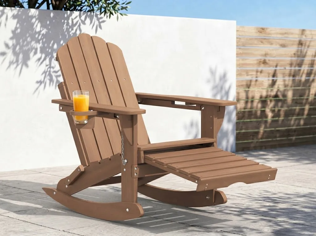 Custom Folding HDPE Rocking Adirondack Chair with Ottoman and Cup Holder for Wholesale
