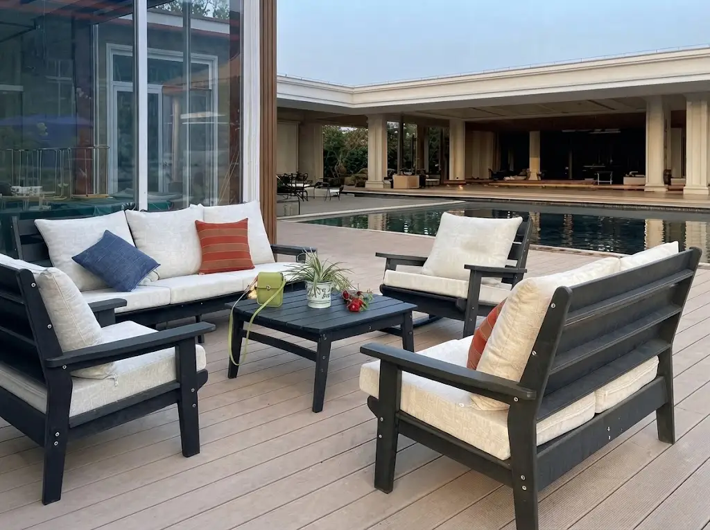Wholesale Black HDPE Outdoor Deep Seating Sofa Set, UV-Resistant Luxury Patio Furniture