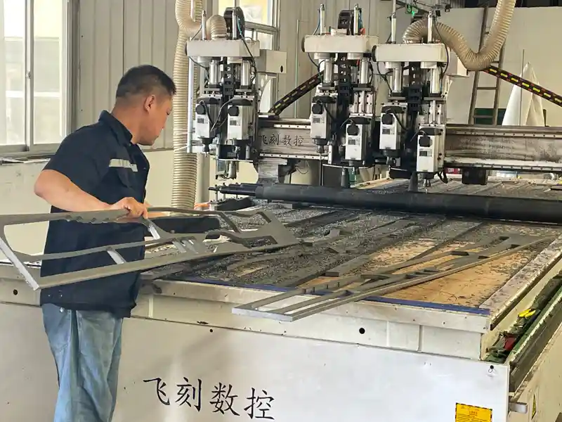 CNC engraving machine processing HDPE outdoor chair parts for private label branding and customized packaging