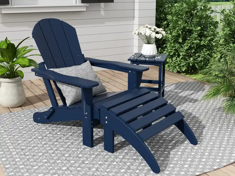 Custom Navy Blue HDPE Adirondack Chair and Ottoman Sets