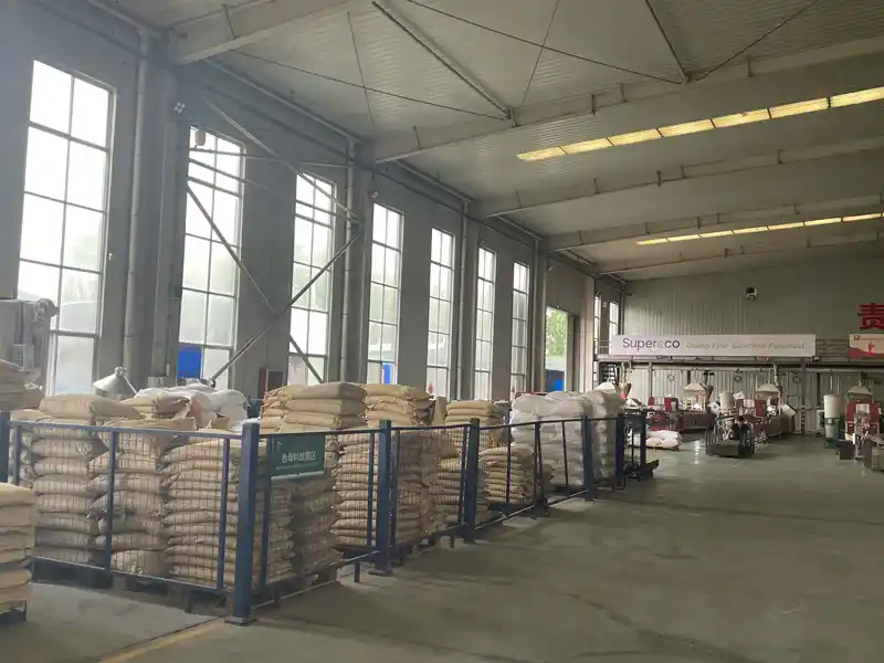 Raw plastic HEPE Material stored on pallets in factory warehouse