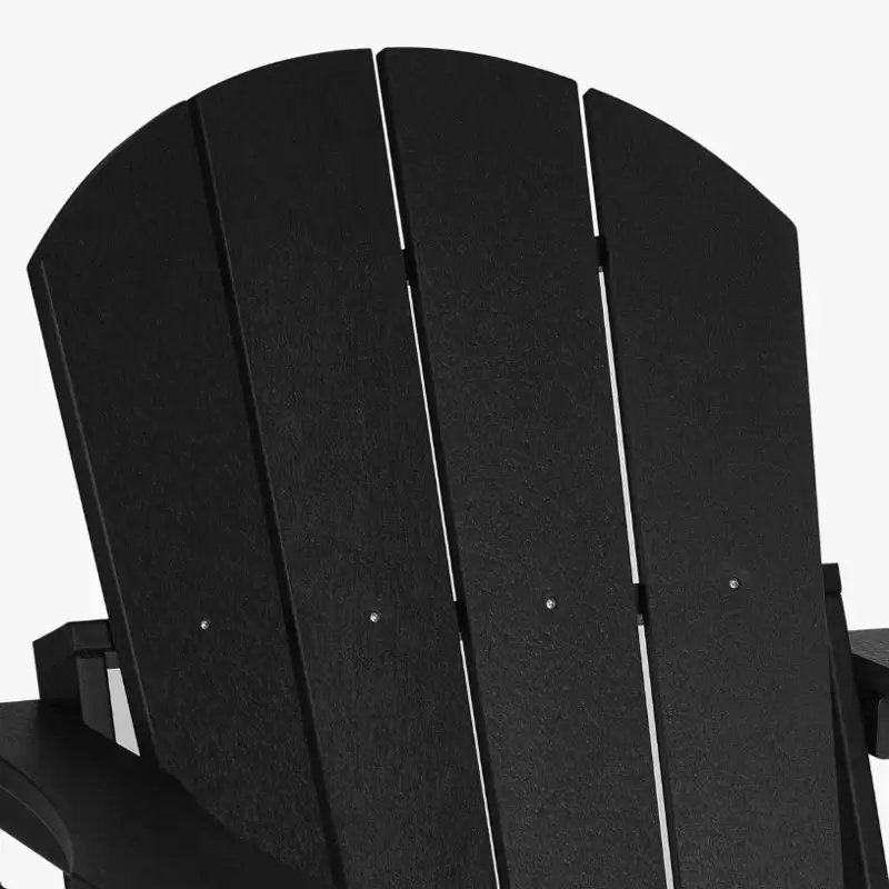 Close-up of black UV-stabilized HDPE poly lumber backrest for weather-resistant outdoor furniture