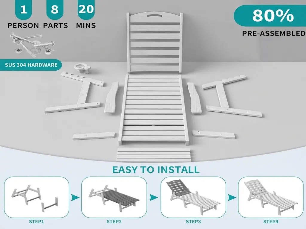 Classic HDPE Chaise Lounge – 80% Pre-assembled