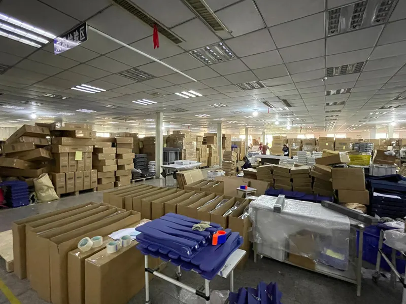 Large-scale factory warehouse and packaging area showing bulk inventory and 120 plus production lines for B2B procuremen